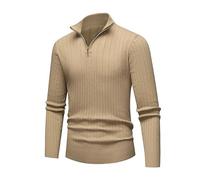 Pulls Tressés Fit Hommes Automne et Hiver Manches Longues Tricot Zip Col Pulls Printemps Plus, B-Kaki, XXXL