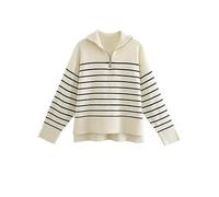 Pulls Tricotés Asymétriques À Rayures Lâches pour Femmes Vintage À Manches Longues Zip-Up Femme Pulls Tops As Show L