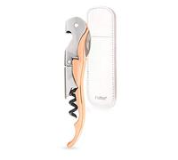 Pulltex Couteau Sommelier « PULLTAP'S » 3 pièces (Lame Micro-dentée, Double Levier avec décapsuleur, mèche Noire), Rosé Gold