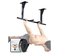 PULLUP & DIP Barre de traction pour montage au plafond - résistante jusqu'à 180 kg - 5 positions de préhension, surface antidérapante - avec sangle de traction et eBook