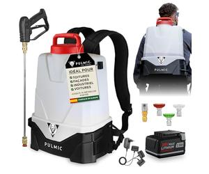 PULMIC Pegasus 15, Pulvérisateur Électrique Professionnel 15 L avec Batterie Lithium 25 V Max, 7 Bars, 3 Vitesses et Buses Interchangeables pour Nettoyage et Désinfection