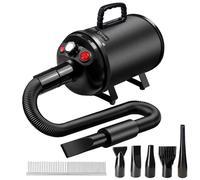 Pulseur Chien Professionnel Souffleur Chien Séchoir Sèche-Poils Toilettage Sèche-Cheveux pour Chien 3200W Sèche-Cheveux pour Animaux Vitesse Continue et température réglable avec 5 Buses,Noir