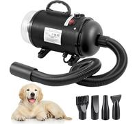 Pulseur Chien Professionnel Souffleur Chien Séchoir Sèche-Poils Toilettage Sèche-Cheveux pour Chien 2800W Sèche-Cheveux pour Animaux et Aspirateur Poil de Chien 2 en 1 Vitesse réglable avec 4 Buses