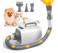 Pulseur pour Chien et Chats,Professionnel Souffleur Chien Séchoir Sèche-Poils, Silencieux (45-65 dB), 9 niveaux de vitesse et de chaleur (30-65 °C), 3 Buses et Tuyau Extensible,chaud et chaud