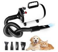 Pulseur Professionnel Souffleur Sèche-Cheveux 2800W Séchoir Toilettage, Vitesse et Température Réglables, 4 Buses, Blanc