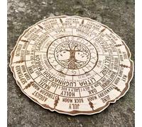 pulunto Panneau en bois de la roue de l'année, calendrier celtique en forme d'arbre - Plaque ronde en bois pour décoration murale rétro, roue païenne de l'année, décoration de bureau en bois