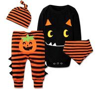Puluole Deguisement Halloween Bebe Garcon,Pyjama Halloween Bebe,Costume Citrouille Bébé,Tenue Halloweens Bébé Ensemble,Vetement Halloweens Bebes (Noir,9-12 Mois)