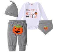 Puluole Deguisement Halloween Bebe,Pyjama Halloween Bebe,Costume Citrouille Bébé,Tenue Halloweens Bébé Ensemble,Vetement Halloweens Bebes(Blanc,12-18 mois)