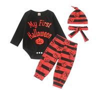 Puluole Deguisement Halloween Bebe,Pyjama Halloween Bebe,Costume Citrouille Bébé,Tenue Halloweens Bébé Ensemble,Vetement Halloweens Bebes(Noir, 6-9 mois)