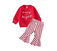 Puluole Tenue de Noel pour Bebe Fille,Manches Longues + Bas de Cloche,Vêtements Ensemble Bebe Fille 2 Pièces,Ensemble Noël Bebe Fille,Pyjama Noel Bebe Fille(6-12 mois)
