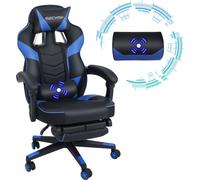 Puluomis Chaise de jeu avec massage et repose-pieds 150kg, Chaise de bureau ergonomique Fauteuil de direction Chaise de bureau Racing Chaise d'ordinateur Noir Bleu