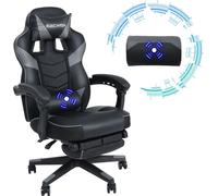 Puluomis Chaise de jeu avec massage et repose-pieds 150kg, Chaise de bureau ergonomique Fauteuil de direction Chaise de bureau Racing Chaise d'ordinateur Noir Gris