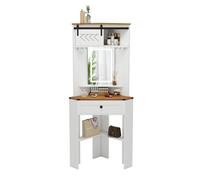 Puluomis Coiffeuse d'angle avec éclairage LED miroir 3 couleurs variable, table de maquillage avec tiroirs, coiffeuse avec rangement blanc