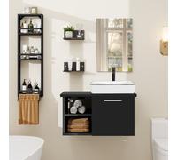Puluomis Ensemble de meubles de salle de bain avec porte-serviettes, lavabo céramique blanc meuble sous lavabo meuble bas avec miroir salle de bain cuisine