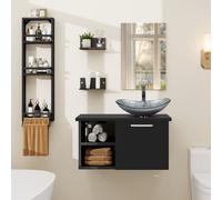 Puluomis Ensemble de meubles de salle de bains avec porte-serviettes, lavabo ovale argenté meuble sous-lavabo meuble avec miroir salle de bains cuisine