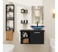 Puluomis Ensemble de meubles de salle de bains avec porte-serviettes, lavabo ovale bleu meuble sous lavabo meuble bas avec miroir salle de bains cuisine