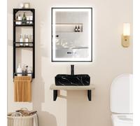 Puluomis Ensemble de meubles de salle de bains Meuble sous-vasque avec lavabo Miroir de salle de bains Étagère murale salle de bains Cuisine céramique noire
