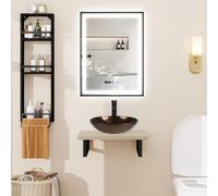 Puluomis Ensemble de meubles de salle de bains Meuble sous-vasque avec lavabo Miroir de salle de bains Étagère murale salle de bains Cuisine ronde marron