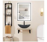 Puluomis Ensemble de meubles de salle de bains Meuble sous-vasque avec lavabo Miroir de salle de bains Étagère murale salle de bains Cuisine noire