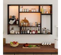 Puluomis étagère murale avec éclairage RGB 120cm MDF panneau de bois et cadre métallique capacité de charge max 20kg par compartiment au choix montage mural ou debout