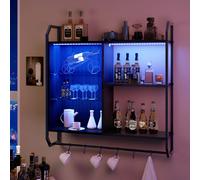 Puluomis Étagère murale réglable avec 6 étagères, 83x20x80cm, bois métal Étagère suspendue, lumières LED RGB, étagère flottante en verre, avec barre de suspension noire