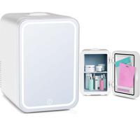 Puluomis Mini réfrigérateur 8L avec miroir LED portable pour cosmétiques, glacière boîte chaude blanche