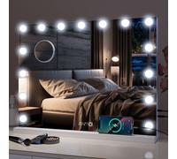 Puluomis miroir cosmétique 58x46 cm, Hollywood miroir avec horloge, temp., USB, Type C, miroir de maquillage à intensité variable avec éclairage LED 3 couleurs, miroir mural