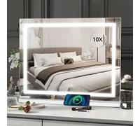 Puluomis miroir cosmétique 58x46 cm, miroir Hollywood avec horloge, USB, connexion Type C, miroir de maquillage à intensité variable avec éclairage LED 3 couleurs, miroir mural