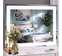 Puluomis miroir cosmétique 80x60 cm, miroir hollywoodien avec connexion USB, type C, miroir de maquillage à intensité variable avec 3 couleurs de double bande lumineuse, miroir mural