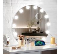 Puluomis miroir cosmétique Hollywood 60x58cm, miroir de maquillage avec éclairage, 12 LED 3 couleurs avec USB, 10x miroir de taille miroir de table rond