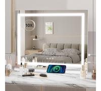 Puluomis miroir de maquillage miroir cosmétique 58x45 cm Hollywood miroir, à intensité variable avec éclairage LED 3 couleurs, 2 en 1 miroir de table miroir mural carré