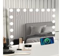 Puluomis miroir de maquillage miroir cosmétique 80x60cm Hollywood miroir à intensité variable avec 18 LED éclairage 3 couleurs de lumière, 10x taille, miroir mural blanc