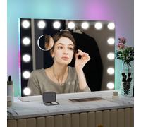 Puluomis miroir de maquillage miroir cosmétique RGB 58x46cm Hollywood miroir, dimmable avec éclairage LED 3 couleurs, 2 en 1 miroir de table carré