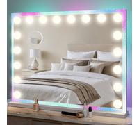 Puluomis miroir de maquillage miroir cosmétique RGB 80x60cm Hollywood miroir, dimmable avec éclairage LED 3 couleurs, 2 en 1 miroir de table carré