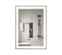 Puluomis miroir de salle de bain 50x70 antibuée avec éclairage 3 couleurs, luminosité variable, miroir de salle de bain avec horloge digitale, température étanche argenté