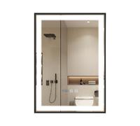 Puluomis miroir de salle de bain 50x70 antibuée avec éclairage 3 couleurs, luminosité variable, miroir de salle de bain avec horloge digitale, température étanche noir