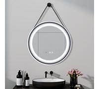 Puluomis miroir de salle de bain 60cm antibuée avec éclairage 3 couleurs, luminosité variable, miroir de salle de bain avec horloge digitale, température étanche noir