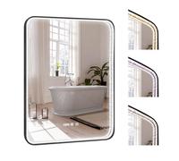 Puluomis miroir de salle de bain 60x80 antibuée avec 3 couleurs d'éclairage variable, cadre en forme de diamant, miroir de salle de bain avec horloge numérique, étanche à l'eau noir
