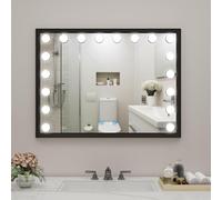 Puluomis miroir de salle de bain 80x60 antibuée avec éclairage 18 LED, luminosité variable, miroir de salle de bain avec horloge digitale, température étanche noir