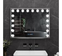 Puluomis miroir de salle de bain 80x60 antibuée avec éclairage 18 LED, luminosité variable, miroir de salle de bain avec horloge digitale, température étanche argenté
