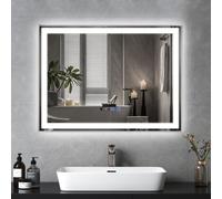 Puluomis miroir de salle de bain 80x60 antibuée avec éclairage 3 couleurs, luminosité variable, miroir de salle de bain avec horloge digitale, température étanche argenté
