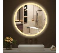Puluomis miroir de salle de bain antibuée 50cm avec horloge température, 3 couleurs luminosité variable éclairage LED,miroir salle de bain 6500k étanche