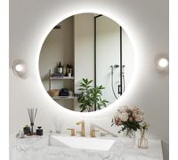 Puluomis miroir de salle de bain antibuée 70cm avec horloge température, 3 couleurs luminosité variable éclairage LED,miroir salle de bain 6500k étanche