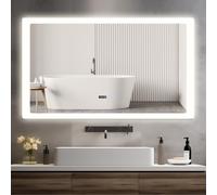 Puluomis miroir de salle de bain avec éclairage antibuée 100x60, avec horloge et température miroir de salle de bain LED 6500k dimmable étanche