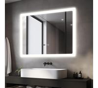 Puluomis miroir de salle de bain avec éclairage antibuée 100x80, avec horloge et température miroir de salle de bain LED 6500k dimmable étanche