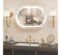 Puluomis miroir de salle de bain avec éclairage antibuée 70x50, avec horloge et température miroir de salle de bain LED 6500k dimmable étanche ovale