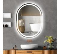 Puluomis miroir de salle de bain avec éclairage antibuée 80x60, avec horloge et température miroir de salle de bain LED 6500k dimmable étanche ovale