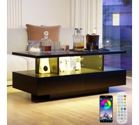 Puluomis Table basse avec tiroir, barre lumineuse RGB avec contrôle App, télécommande, table basse table basse pour salon, noir