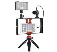 PULUZ 4 en 1 Live Broadcast LED Selfie Light Smartphone Video Rig Kits avec Microphone + Trépied Support Trépied + Sabot Froid Tête Trépied pour iPhone, Galaxy, Huawei, Xiaomi, HTC, LG, Google et