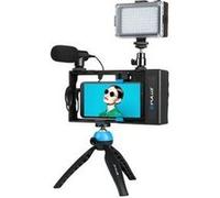 Puluz 4 en 1 vlogging portable bluetooth diffusion en direct led selfie light smartphone kits de montage vidéo avec microphone + support de trépied + G
